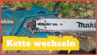 Kettensäge reinigen Kettewechsel und Kettenspanner Beispiel Makita UC3541A [upl. by Caria166]