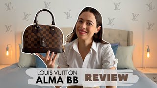 Louis Vuitton Alma BB Review  Damier Ebene  Wear and Tear  WFIMB  MOD Shots  Close Ups [upl. by Aryk]