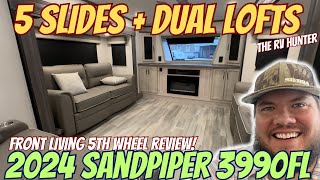 Front Living RV with 5 SLIDES  DUAL LOFTS 2024 Sandpiper 3990FL [upl. by Ttenna]