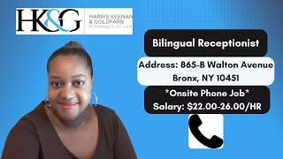 Bronx NY Job  Bilingual Receptionist for an Injury Law Firm  Full Time amp Onsite  Apply [upl. by Naharba558]