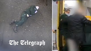 Paramedic wrestled out of ambulance by patient in London [upl. by Macknair548]