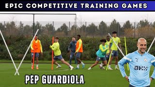 Pep Guardiolas Epic Competitive Training Games  FUN Speed Reaction Drills [upl. by Ylicis]