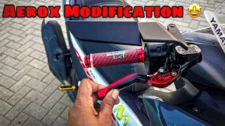 Aerox Modification 🤩  Aerodynamic Mirror  Folding Lever  Cnc Footrest  Domino Grip  Techno khan [upl. by Lakym]