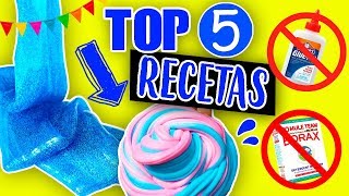 TOP 5 RECETAS SLIME 2 INGREDIENTES 🔥 Sin Pegamento No Borax Detergente Solución [upl. by Occer]