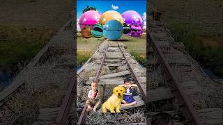 Golden Cute Dog amp baby vs All colors Pacman amp train driver tom… [upl. by Ydurt]