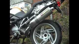 BMW R1200 GS standard exhaust change to an Akrapovic racing line slip on [upl. by Friede]