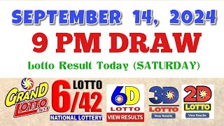 Lotto Result Today 9pm draw September 14 2024 655 642 6D Swertres Ez2 PCSO [upl. by Aubarta975]