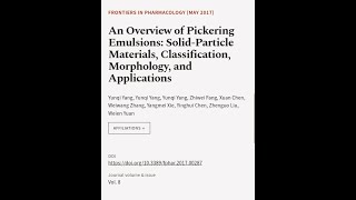 An Overview of Pickering Emulsions SolidParticle Materials Classification Morphol  RTCLTV [upl. by Rebba]