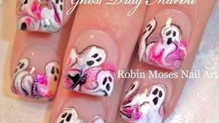 Halloween Drag Dry Marble Nails  Ghost Nail Art Design Tutorial [upl. by Hannahc251]