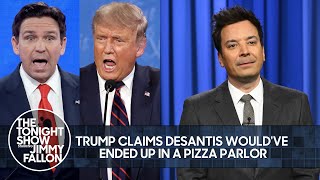 Trump Claims DeSantis Wouldve Ended Up in a Pizza Parlor Chris Christie Caught on Hot Mic [upl. by Jacey262]