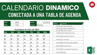 CALENDARIO DINÁMICO CONECTADO A UNA AGENDA EN EXCEL [upl. by Nnylirehs]