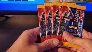 Four 202223 Panini NBA Hoops basketball trading card dollar packs and giveaway [upl. by Gahan]