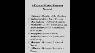 9 forms of goddess Durga on Navratri knowledgenavratrispecialnavratri generalknowledgedurgapuja [upl. by Addison]