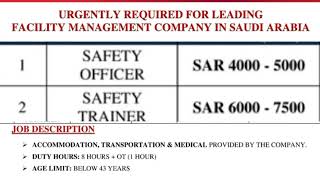 Safety Officer SAR 5000 and Safety Trainer SAR 7500 Urgently Required in Saudi Arabia [upl. by Lesoj637]