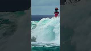 Towering Wave Slams Into Lighthouse Unbelievable scaryocean lighthouse waves [upl. by Lannie179]