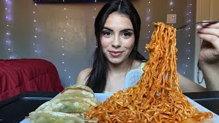 Asmr spicy samyang ramen with vegetable dumplings eating sounds🍜 [upl. by Hoashis]