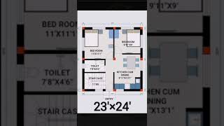 23 X 24 House Design ll 2BHK ll 23 X 24 Ghar Ka Naksha ll 23 X 24 House Plan ll Shortvideo [upl. by Pacificia]