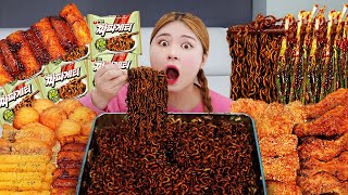 MUKBANG 직접 만든 짜파게티 멕시카나 치필링 양념치킨 먹방 BLACK BEAN NOODLES FRIED CHICKEN EATING SOUND  HIU 하이유 [upl. by Konstantin897]