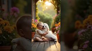 CUTE baby with cutedog laughing shortsfeed 🤗😍cutebaby shortsvideo viralshorts [upl. by Aeikan9]