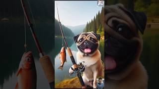 Pug lacked the money to buy salmon so he came up with his own idea ai pug dog doglover fishing [upl. by Auqinaj11]