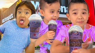 Ryans World and CKN Boys Calvin and Kaison Try the Grimace Shake Challenge in Real Life [upl. by Rogerson]