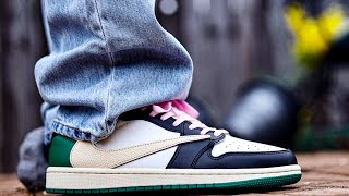 Green Fragment x Travis Scott x Air Jordan 1 Low OG Review On foot [upl. by Auqenehs]