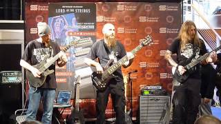 Keith Merrow Ola Englund and Jeff Hughell jamming at the SeymourDuncan Booth NAMM 2013 [upl. by Noelani723]