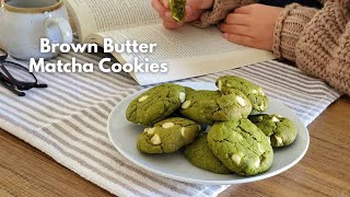 Easy Brown Butter Matcha cookies with white chocolate chips [upl. by Neirrad]