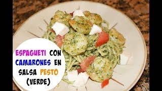 Espagueti con camarones en salsa pesto verde  Cocinando con Ros Emely [upl. by Shirlie50]