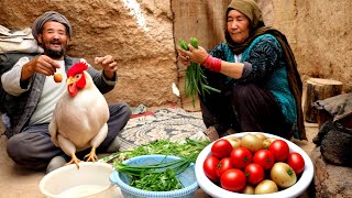 Cooking Chicken in Traditional Style by Old Couples in a Cave Afghanistan Village Lifestyle [upl. by Aer516]