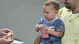 Neuro exam 18 Month Fine MotorCoordination  Blocks in Cup [upl. by Eimme]