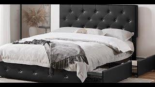 YAHEETECH UPHOLSTERED BED FRAME WITH HEADBOARD and STORAGE DRAWERS ASSEMBLY AND REVIEW [upl. by Libbi]