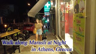 Walking in Greece Walk along Marasli at Night in Athens ORANGE ua [upl. by Nowahs605]