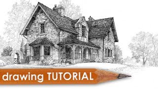 Drawing tutorial  how to draw a cottage house [upl. by Ancilin672]