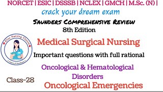 28 NCLEX Saunders 8th Edition oncological amp Hematological Disorders Oncological Emergencies [upl. by Iglesias]