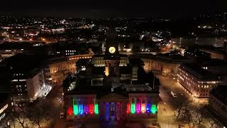 Who left the lights on at Bolton Town Hall  Drone flight at night  drone [upl. by Atiuqan]