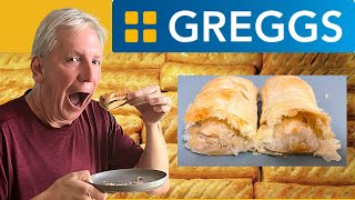 American Tries GREGGS SAUSAGE ROLLS For The First Time AND Also Vegan [upl. by Poock966]