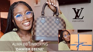 LOUIS VUITTON ALMA BB DAMIER EBENE UNBOXING  CLASSIC LV [upl. by Ecnerual]