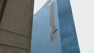 New Caitlin Clark Gatorade ad going up on the JW Marriott in downtown Indy [upl. by Fafa655]