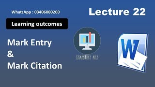 MS WORD 2016 Mark Entry amp Mark Citation in UrduHindi lecture 22 [upl. by Einhpets]