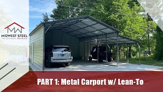 32x25x10 Metal Carport with Leanto Storage PART 1 [upl. by Nibram]