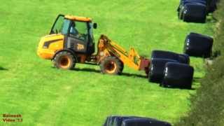 Bale Collecting with JCB 406 Also John Deere arrives for hauling [upl. by Goodkin161]