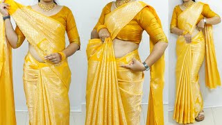 Stylish Kancheepuram silk saree draping perfectly  How to wear silk saree for Diwali  Easy Method [upl. by Asilahs]