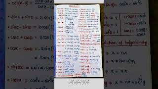 Trigonometry Formulas and que trigonometryclass10 trigonometryformulas trigidentities cosine [upl. by Yot234]