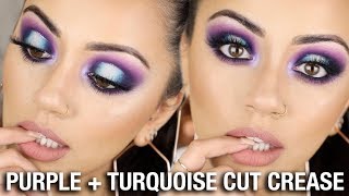 MMMMITCHEL INSPIRED PURPLE  TURQUOISE CUT CREASE MAKEUP TUTORIAL [upl. by Neram]