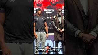 Anthony Joshua amp Deontay Wilder MEET face to face SHAKE HANDS at press conference [upl. by Soane]