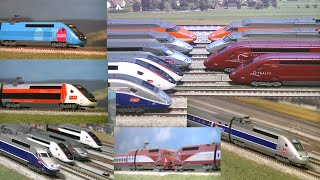 TGV POS Duplex OUIGO Euroduplex Reseau Thalys PSE Lyria etc KATO N scaleSpur N [upl. by Claiborne2]