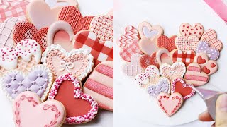 ハートクッキーを可愛くする20アイデア💟【アイシングクッキー】バレンタイン satisfying cookie decorating｜royal icing Heart cookies [upl. by Allemrac]