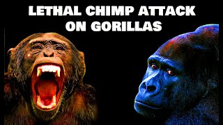 Lethal Coalitionary Chimpanzee Attack on Group of Gorillas [upl. by Enelav]