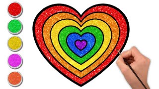 Glittery Rainbow Heart Drawing  Kids Learning  HooplaKidz Hindi [upl. by Nannarb]